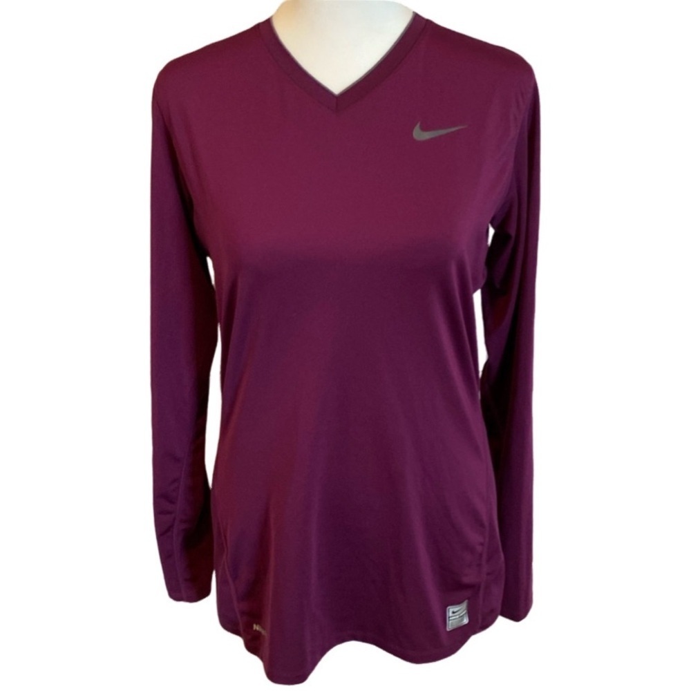 Nike Pro fitted long sleeve v-neck. Size M. Plum color.